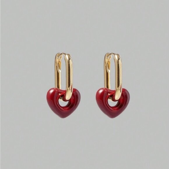 Gold and Red Earrings Q439 - Picture 2 of 5